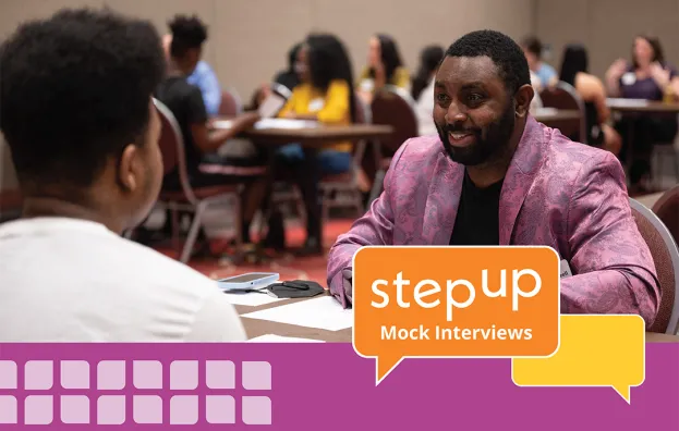 Step Up mock interview volunteer and intern at convention center