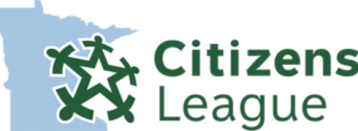 Citizens League logo, which is green lettering stacked vertically with an image of the state of Minnesota to the left and a snowflake on top of the state