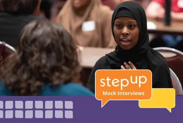 Step Up intern and adult volunteer at mock interviews 