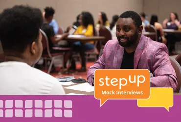 Step Up intern and adult volunteer at mock interviews 