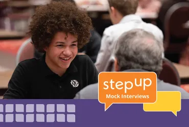 Step Up intern and adult volunteer at mock interviews 